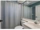 Bathroom features a toilet, sink, and a shower with a neutral-toned shower curtain at 22755 Cypress Trail Dr, Lutz, FL 33549