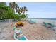 Exclusive beach area featuring picnic table, lounge chairs, and direct access to the ocean, perfect for relaxation and recreation at 24 Gulf Blvd # 1C, Indian Rocks Beach, FL 33785