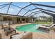 Inviting screened pool area with lounge chairs, dining table and bar is perfect for entertaining guests at 25555 Oaks Blvd, Land O Lakes, FL 34639
