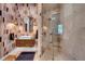 Stylish bathroom featuring a glass-enclosed shower and unique vanity at 3144 W Waverly Park, Tampa, FL 33629