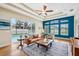 Inviting living room with a view of the pool, featuring comfortable seating and stylish decor at 3228 Stonegate Falls Dr, Land O Lakes, FL 34638