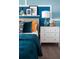 Bright bedroom with blue accent wall, white furniture, and vibrant decor providing a cheerful ambiance at 37029 Sagemoor Dr, Zephyrhills, FL 33541