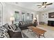 Comfortable living room with hardwood floors, neutral paint, ceiling fan, and French doors overlooking outdoor living at 5813 Bent Grass Dr, Valrico, FL 33596