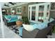 Covered patio with comfortable seating, outdoor decor, and serene views of the pool area at 5871 Oakhurst Dr, Seminole, FL 33772