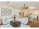 Bright and airy living room with a decorative fire place and hardwood floors at 8549 Pinafore Dr, New Port Richey, FL 34653