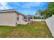 Backyard showcasing a screened-in porch and a well-manicured lawn, perfect for outdoor enjoyment at 11123 Silver Dancer Dr, Riverview, FL 33579