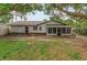 Backyard exterior featuring a mature tree, shed and screened in porch at 1558 Cottonwood Ter, Dunedin, FL 34698