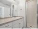 Clean bathroom with white vanity, large mirror and glass enclosed shower at 16314 Parkstone Palms Ct, Tampa, FL 33647