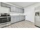 Efficient kitchen with stainless steel appliances, grey cabinets and modern countertops at 1807 E Bougainvillea Ave, Tampa, FL 33612
