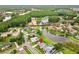 Aerial view of home with a pool and access to a lake at 18219 Bittern Ave, Lutz, FL 33558