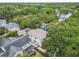 Aerial view of backyard oasis, lush landscape, nearby homes and neighborhood at 2522 W Watrous Ave, Tampa, FL 33629