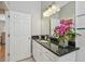 Bathroom featuring granite countertop, white vanity, and decorative orchid at 2522 W Watrous Ave, Tampa, FL 33629