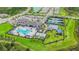 Aerial view of the community pool and amenities, featuring a pool, playground, and basketball court at 3541 Great Banyan Way, Wesley Chapel, FL 33543