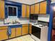 Vintage style kitchen with custom blue cabinets, stainless steel sink, and white appliances at 4526 Burlington N Ave, St Petersburg, FL 33713