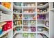Organized walk-in pantry with custom shelving holding an array of non-perishable goods and snacks at 475 Holly Hill Rd, Oldsmar, FL 34677