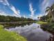 Picturesque pond surrounded by lush greenery and trees, reflecting the beautiful sky above at 5016 Cypress Trace Dr, Tampa, FL 33624