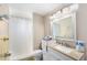 Bathroom with shower, toilet, vanity, and mirror at 8524 Winter Haven Dr, Hudson, FL 34667