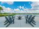 Lakeside firepit lounge area with comfortable seating and scenic views of the water and neighborhood at 14206 Covert Green Pl, Riverview, FL 33579