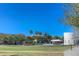 A park with a grassy lawn, a tent, palm trees, and colorful buildings in the background at 15309 Palomapark Ln, Lithia, FL 33547