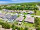 Real estate aerial of neighborhood featuring many homes, some with pools and landscaping at 19974 Bluebird Meadow Dr, Lutz, FL 33558