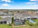 Aerial view of neighborhood homes with backyard pools and lush landscaping at 32490 Tree Of Life Ave, Wesley Chapel, FL 33543