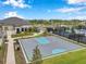 Community basketball court with blue accents surrounded by well-maintained landscaping and trees at 32490 Tree Of Life Ave, Wesley Chapel, FL 33543