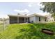 Lovely fenced backyard featuring a screened-in patio, perfect for enjoying the outdoors at 4959 Cromey Rd, North Port, FL 34288