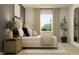 Inviting bedroom with neutral tones, a cozy bed, side tables, and a large window with natural light at 9583 Runaway Breeze Dr, Land O Lakes, FL 34637