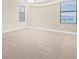 Bright bedroom features neutral carpeting, two windows, and string lights at 10707 Pegasus Valley Ct, Tampa, FL 33647