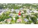 Expansive aerial view of a home with a pool, nestled among lush greenery in a residential neighborhood at 13917 8Th St, Dade City, FL 33525