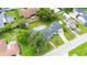 Aerial view showing the home within a fenced yard, featuring a pool, green lawn, and landscaping at 13917 8Th St, Dade City, FL 33525