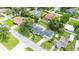 Bird's eye view of the home and neighborhood showcasing the in-ground pool and mature trees at 13917 8Th St, Dade City, FL 33525