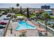 Aerial view of the community pool, dock and common areas at 1621 Gulf Blvd # 407, Clearwater Beach, FL 33767