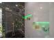 This shower features both rainfall and handheld shower heads with a light up niche for shampoos and soaps at 27528 Water Ash Dr, Wesley Chapel, FL 33544