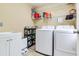 Laundry room with white washer, dryer, utility sink, storage shelves, and tile flooring at 3503 W Price Ave, Tampa, FL 33611