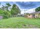 Lush backyard with green lawn, partial wooden fence, and exterior view of the single story home at 40019 Pretty Redbird Rd, Zephyrhills, FL 33540