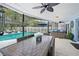 Relaxing outdoor space with a screened pool, stylish seating, and a dining area at 4419 Gaston St, Spring Hill, FL 34607