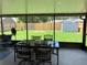 Screened patio with dining table and chairs overlooking the spacious backyard at 6905 Summer Harbor Ln, Riverview, FL 33578
