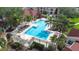 Aerial view of the community pool with lounging areas and manicured landscaping at 9481 Highland Oak Dr # 1504, Tampa, FL 33647