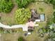 Bird's eye view of a sprawling estate featuring mature trees, circular driveway and screened pool at 9615 Raiden Ln, Riverview, FL 33569