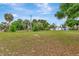 Expansive front yard with mature trees and a view of the charming single story home at 9615 Raiden Ln, Riverview, FL 33569