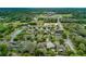 Aerial view showcasing a well-maintained neighborhood with mature trees and manicured lawns near town at 9615 Raiden Ln, Riverview, FL 33569