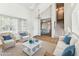 Bright living room features high ceilings, neutral paint, and comfortable seating arrangement at 10208 Evening Trail Dr, Riverview, FL 33569