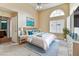 Main bedroom with decor, a window, a queen bed, carpet floors and access to main bath at 10208 Evening Trail Dr, Riverview, FL 33569