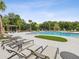 Resort-style pool area featuring lounge chairs, palm trees, and lush landscaping for a relaxing experience at 10669 Cardera Dr, Riverview, FL 33578