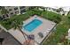 Aerial view of community pool surrounded by palm trees and lounge chairs, for a relaxing outdoor experience at 11620 Park Blvd # 306, Seminole, FL 33772