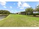Sprawling backyard features lush lawn, water views and enclosed lanai, perfect for outdoor enjoyment at 16898 Balance Cv, Land O Lakes, FL 34638
