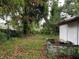 Overgrown backyard featuring mature trees, weeds, grass, debris, and a concrete structure at 1835 15Th S Ave, St Petersburg, FL 33712
