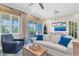 Bright living room with sliding glass doors to the balcony with tranquil outdoor view at 204 Haven Beach Ct, Indian Rocks Beach, FL 33785