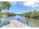 Scenic view down the canal and waterway from the end of a private wooden dock at 204 Haven Beach Ct, Indian Rocks Beach, FL 33785
